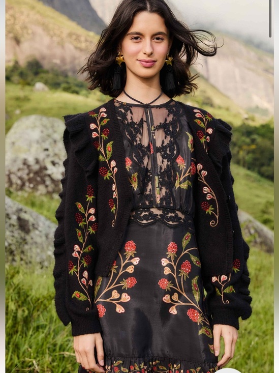 FARM Rio Sweaters - Nwt farm Rio Black Berry Embroidery
Knit Cardigan 300$ summer embroidered boho
